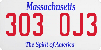 MA license plate 303OJ3