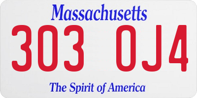 MA license plate 303OJ4