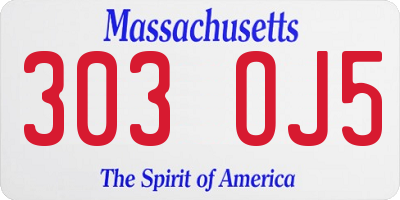 MA license plate 303OJ5