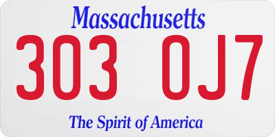 MA license plate 303OJ7