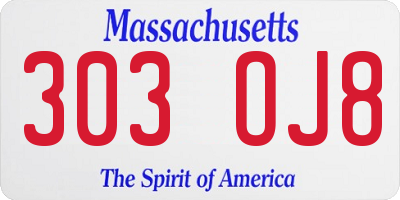 MA license plate 303OJ8