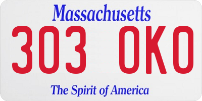 MA license plate 303OK0
