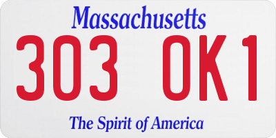 MA license plate 303OK1