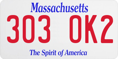 MA license plate 303OK2