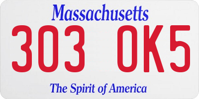 MA license plate 303OK5