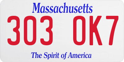 MA license plate 303OK7