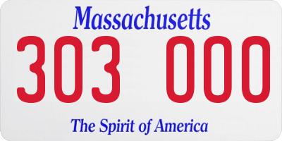 MA license plate 303OO0