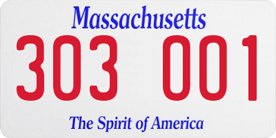 MA license plate 303OO1