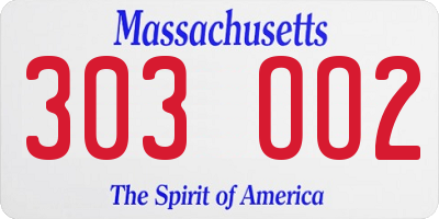 MA license plate 303OO2