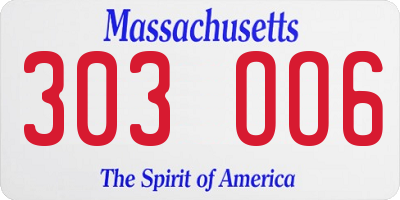 MA license plate 303OO6