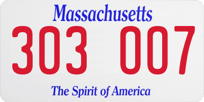 MA license plate 303OO7
