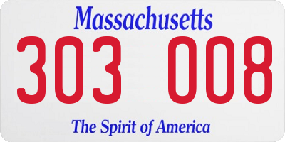 MA license plate 303OO8