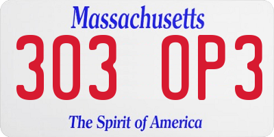 MA license plate 303OP3