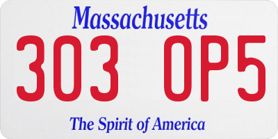 MA license plate 303OP5