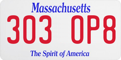 MA license plate 303OP8