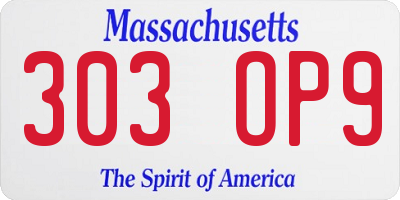 MA license plate 303OP9
