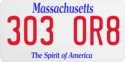MA license plate 303OR8
