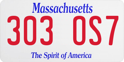 MA license plate 303OS7