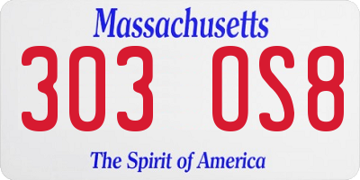MA license plate 303OS8
