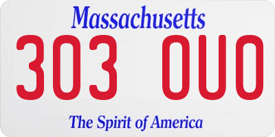 MA license plate 303OU0