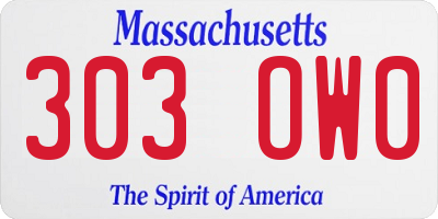 MA license plate 303OW0