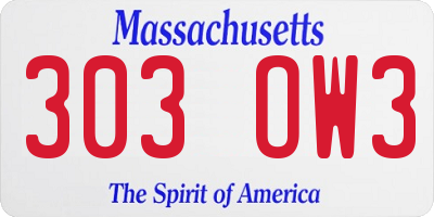 MA license plate 303OW3