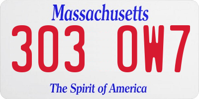 MA license plate 303OW7