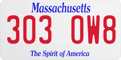 MA license plate 303OW8