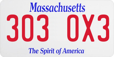 MA license plate 303OX3