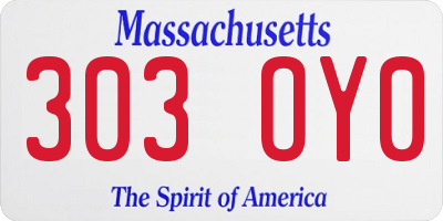 MA license plate 303OY0