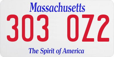 MA license plate 303OZ2