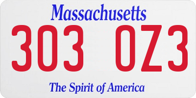 MA license plate 303OZ3