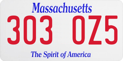 MA license plate 303OZ5