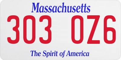 MA license plate 303OZ6