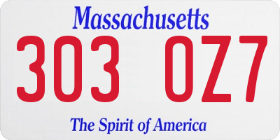 MA license plate 303OZ7