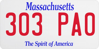MA license plate 303PA0