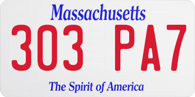 MA license plate 303PA7
