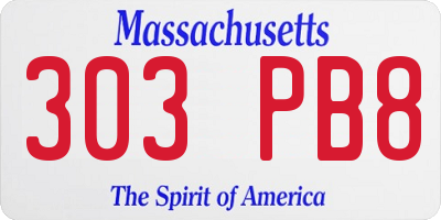 MA license plate 303PB8