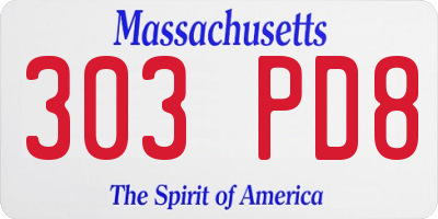 MA license plate 303PD8