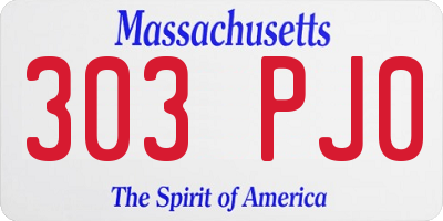 MA license plate 303PJ0