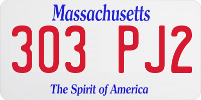 MA license plate 303PJ2