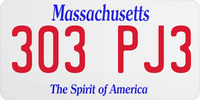 MA license plate 303PJ3