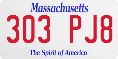 MA license plate 303PJ8