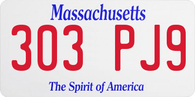 MA license plate 303PJ9