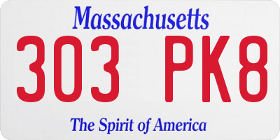 MA license plate 303PK8