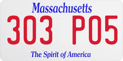 MA license plate 303PO5