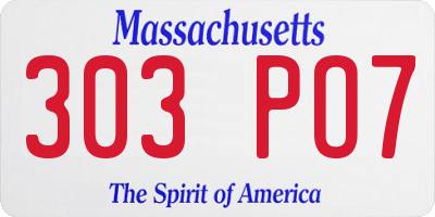 MA license plate 303PO7