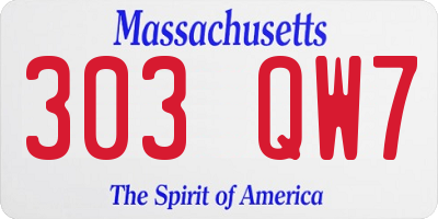 MA license plate 303QW7
