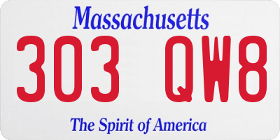 MA license plate 303QW8