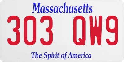 MA license plate 303QW9